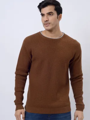 Brown Solid Regular Fit Winter T-Shirt | JadeBlue