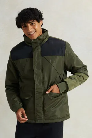 Men Olive High-Neck Jacket